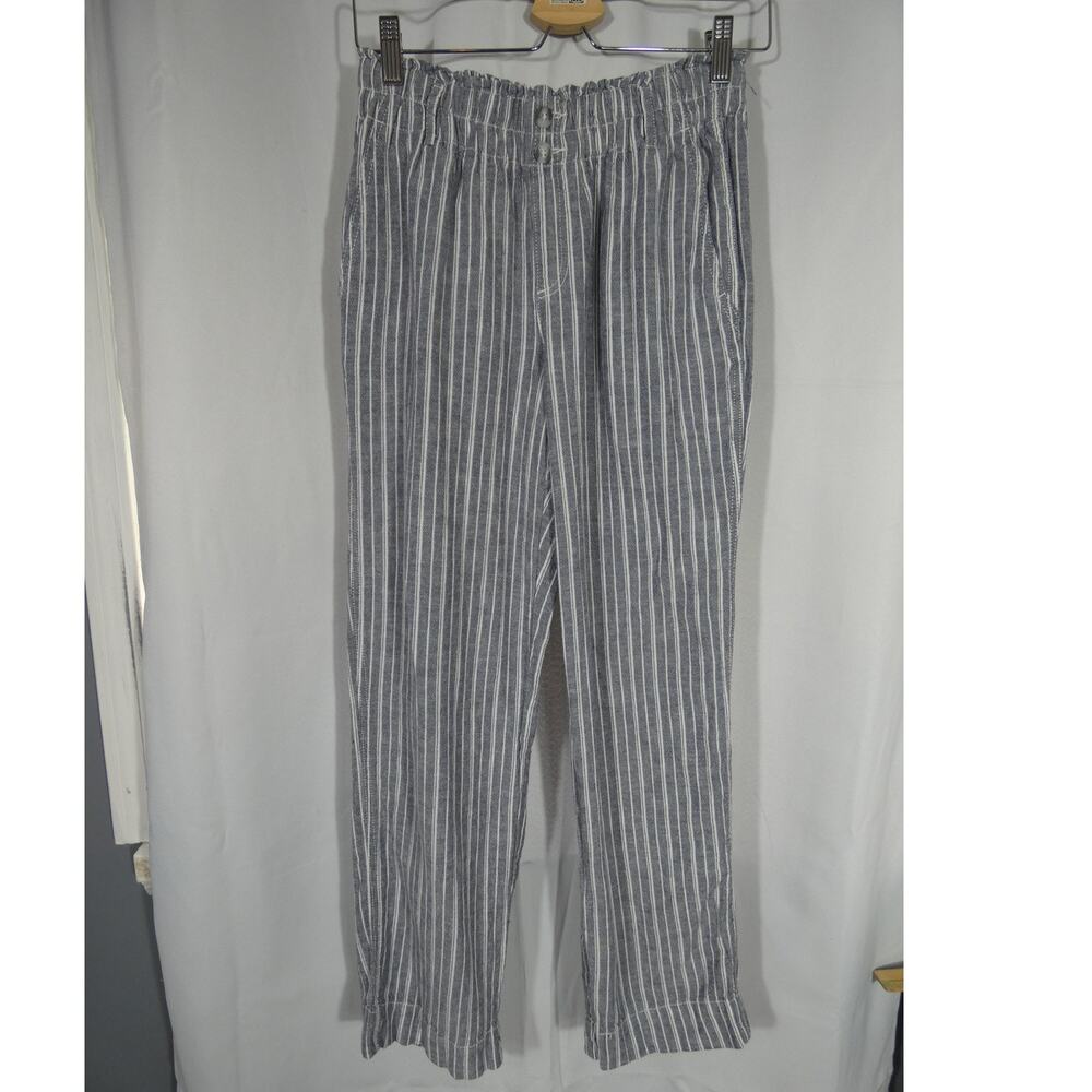 Briggs Estilo Women's Small Striped Beachy Pants Linen Blend Pockets Nautical